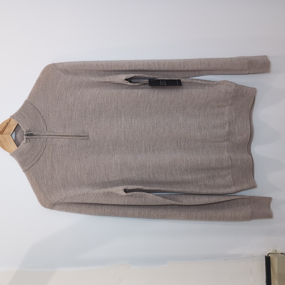 CHRISTIAN LACROIX | Men's Tan Extra Fine Merino Wool Mock Neck 1/4 Zip Sweater